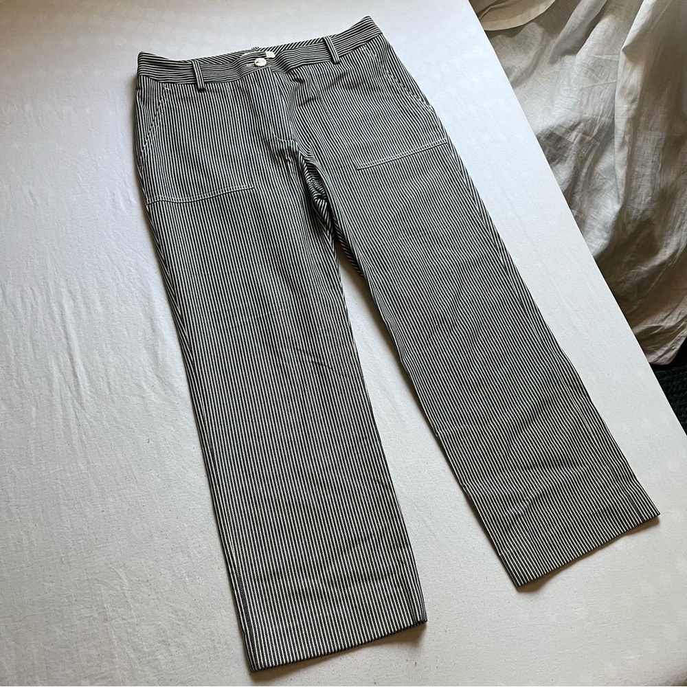 MAJE navy white denim wide straight leg cropped pants‎ jeans